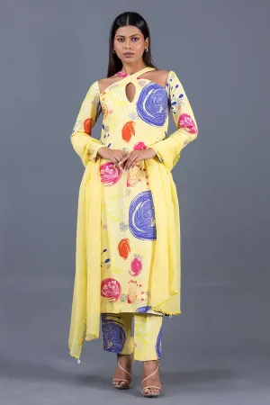 Yellow Saddle Printed Kurta Set
