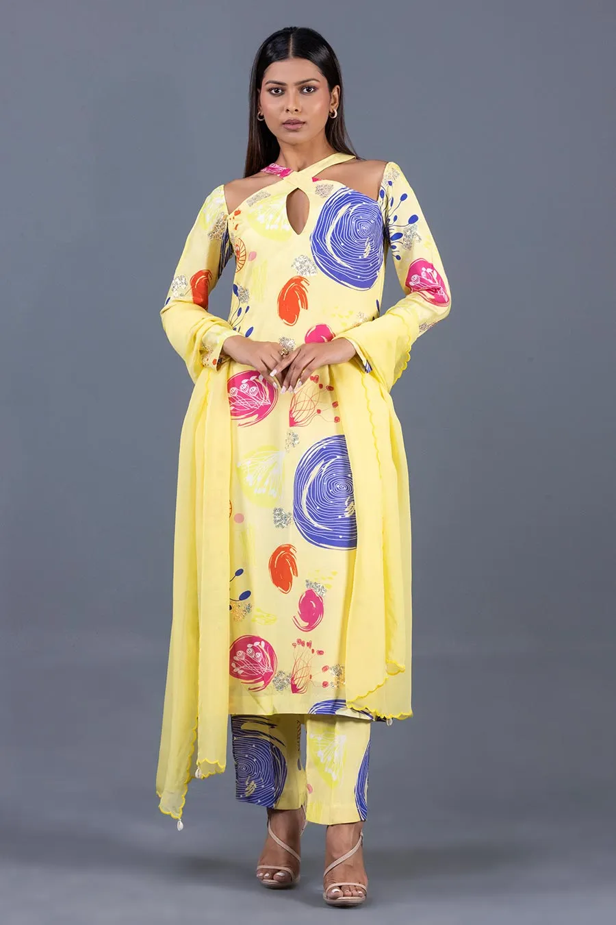 Yellow Saddle Printed Kurta Set