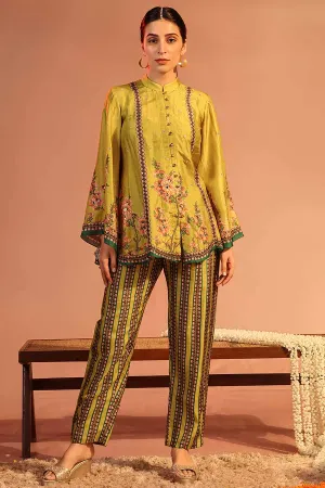 Yellow Tamaya Embroidered Shirt & Pant Co-Ord Set