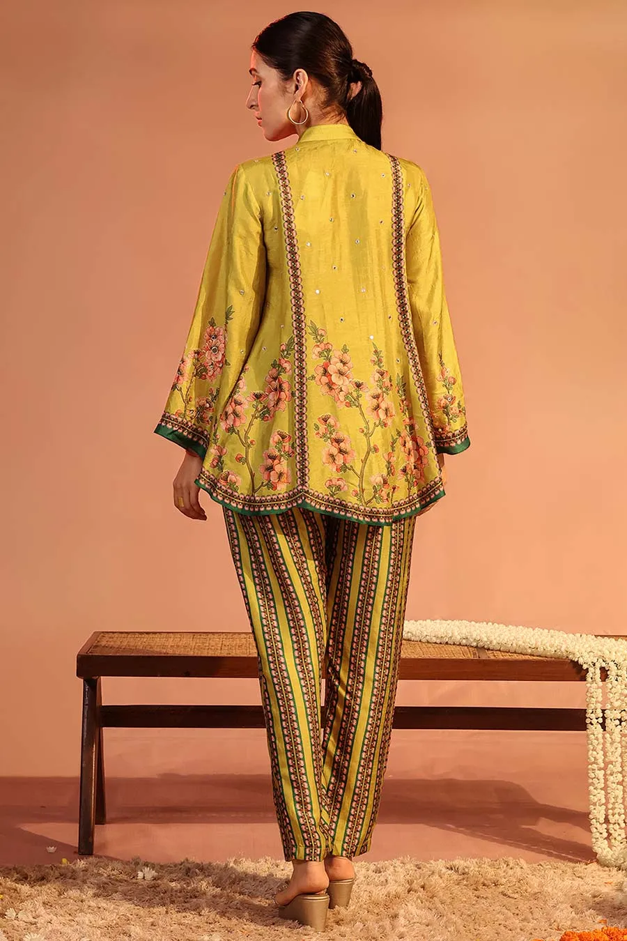 Yellow Tamaya Embroidered Shirt & Pant Co-Ord Set