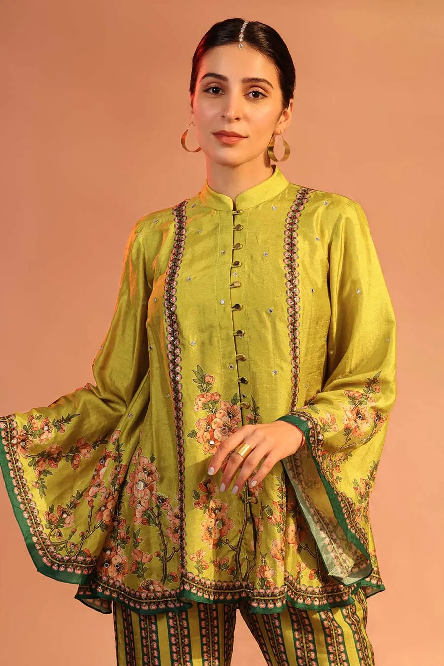 Yellow Tamaya Embroidered Shirt & Pant Co-Ord Set