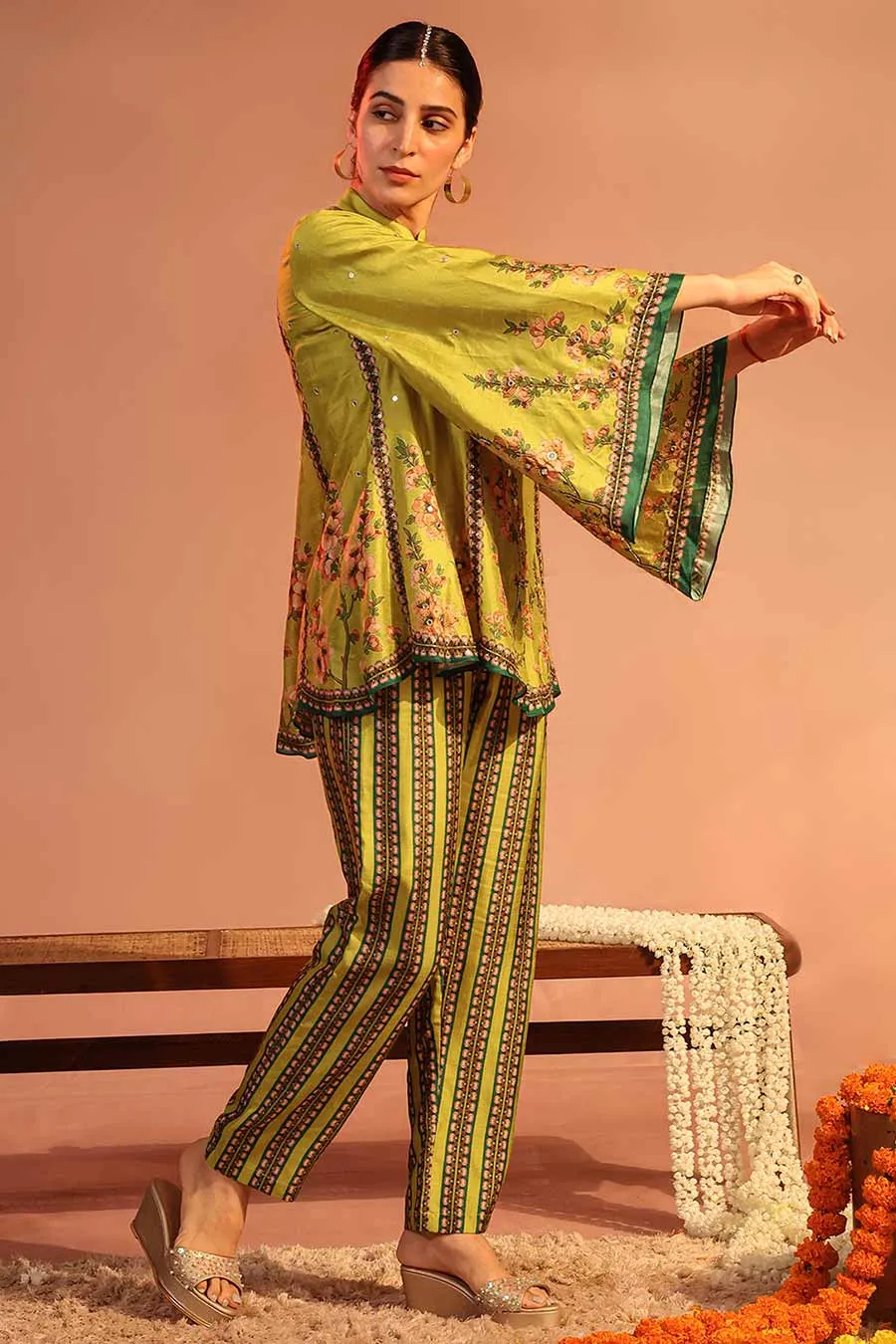 Yellow Tamaya Embroidered Shirt & Pant Co-Ord Set